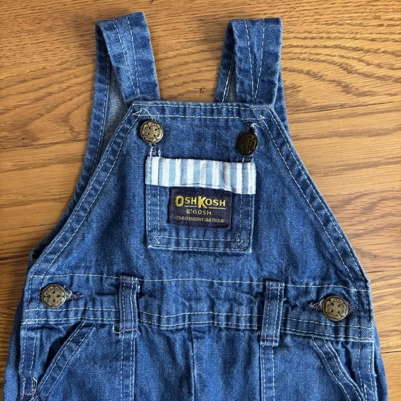 Vintage OshKosh B'Gosh Vestbak Denim Overalls Girl Size 3-6 Months Stripe Detail - Picture 1 of 10